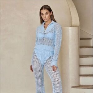 Monday Swimwear Lisbon Quarter Zip Sea Mist Petite Crochet Pullover Sweater L‎